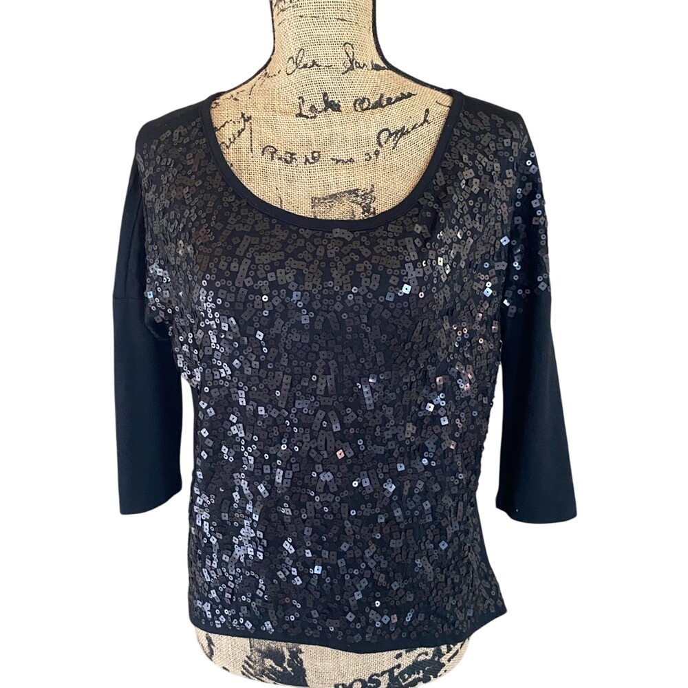 Love‎ On A Hanger Black Sequin Top Women's Small